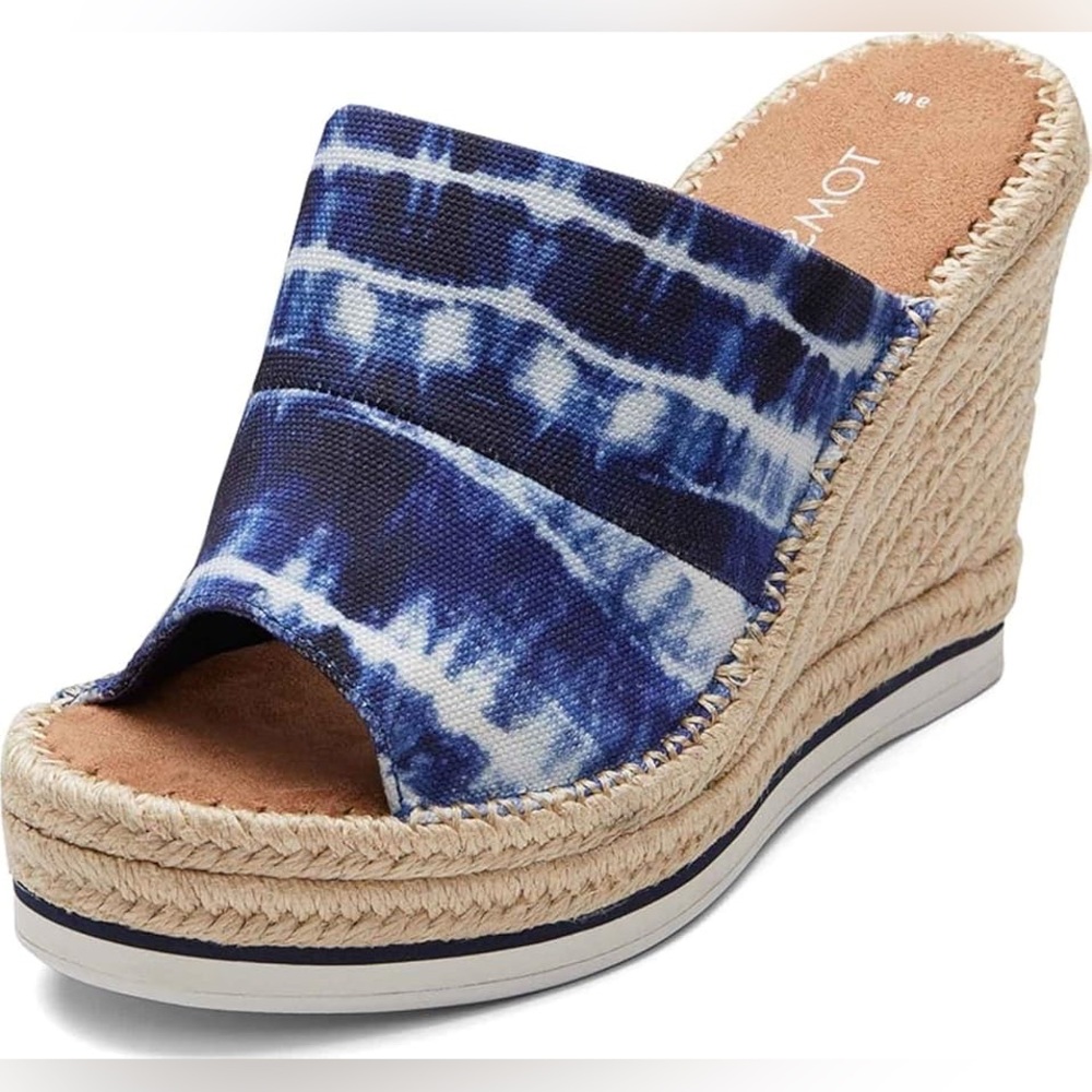 Tom’s Size 7 Monica Mule Canvas Women’s Comfy Blue Tie-Dye Wedge Sandals